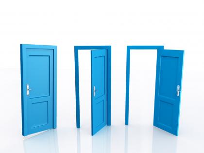 0914 closed and open doors for opportunities stock photo