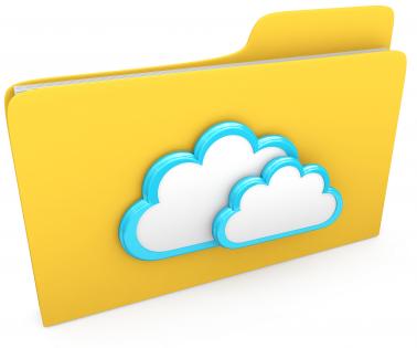 0914 clouds on computer folder for cloud storage stock photo