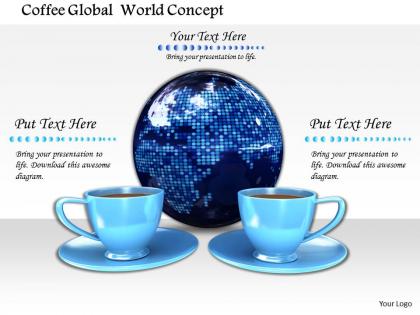 0914 coffee cups with glossy globe image graphics for powerpoint