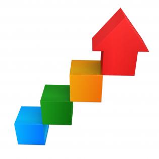 0914 colorful blocks as steps showing upward trend stock photo