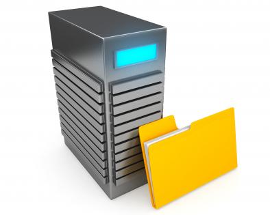 0914 computer server with yellow folder stock photo
