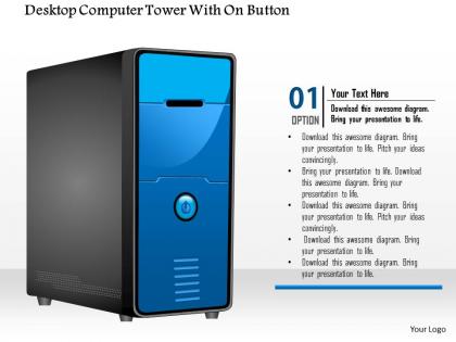0914 editable image of a desktop computer tower with on button ppt slide