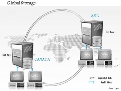 0914 global storage replication between aisa and north america over world map ppt slide
