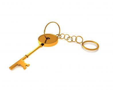 0914 golden key chain on the white background success graphic stock photo
