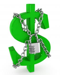 0914 green dollar symbol locked with chains stock photo