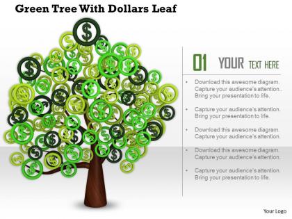 0914 green tree with dollar leaf ppt slide image graphics for powerpoint