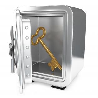 0914 key inside the steel metal safe for security stock photo