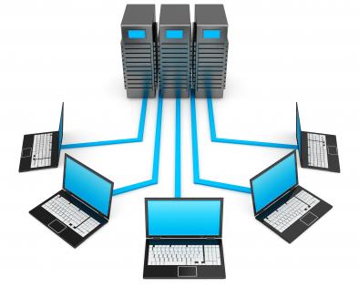 0914 laptop network connected to server for technology stock photo