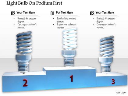 0914 light bulb on podium first second third ppt slide image graphics for powerpoint