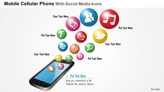 0914 mobile cellular phone with social media icons bubbling up ppt slide