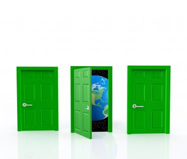 0914 one of three doors opens to reveal a world of new opportunity stock photo