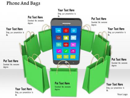0914 phone and bags mobile shopping concept ppt slide image graphics for powerpoint