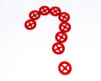 0914 question mark from red abstract gears mechanism image stock photo