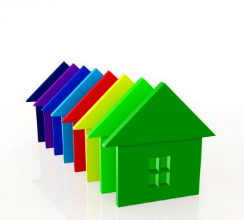 0914 row of 3d colorful houses for real estate stock photo