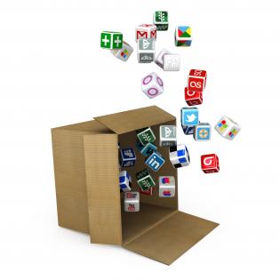 0914 web and mobile icon flying out of box stock photo