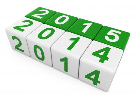 0914 white and green cubes with 2014 and 2015 for new year stock photo