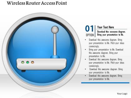 0914 wireless router access point icon on internet button ppt slide