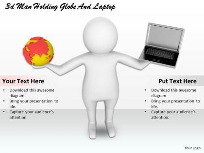 1013 3d man holding globe and laptop ppt graphics icons powerpoint