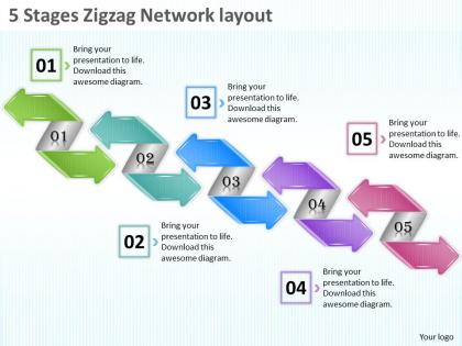 1013 business ppt diagram 5 stages zigzag network layout powerpoint template