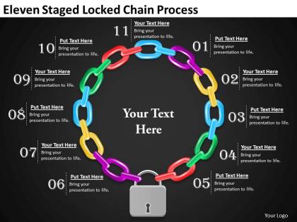 1013 business strategy eleven staged locked chain process powerpoint templates backgrounds for slides