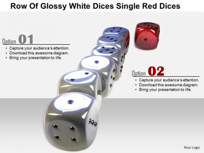 1014 row of glossy white dices single red dices image graphics for powerpoint