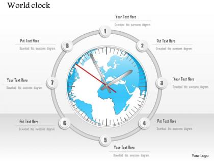 1014 world clock with globe map center powerpoint template
