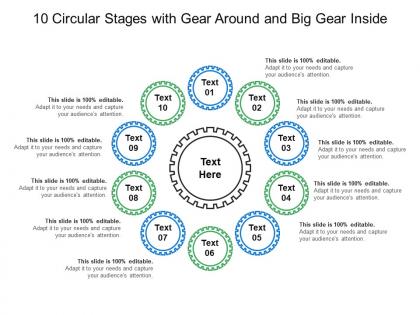 10 circular stages with gear around and big gear inside