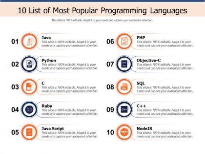 10 list of most popular programming languages