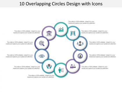 10 overlapping circles design with icons