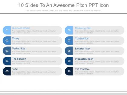 10 slides to an awesome pitch ppt icon