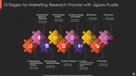 10 Stages For Marketing Research Process With Jigsaw Puzzle