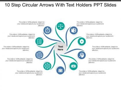 10 step circular arrows with text holders ppt slides