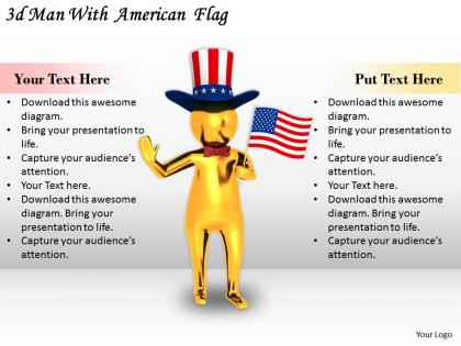 1113 3d man with american flag ppt graphics icons powerpoint