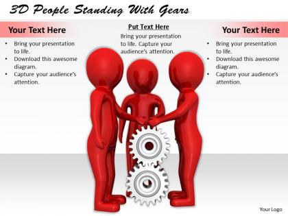 1113 3d people standing with gears ppt graphics icons powerpoint