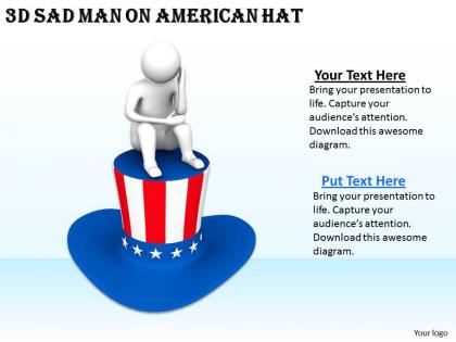 1113 3d sad man on american hat ppt graphics icons powerpoint