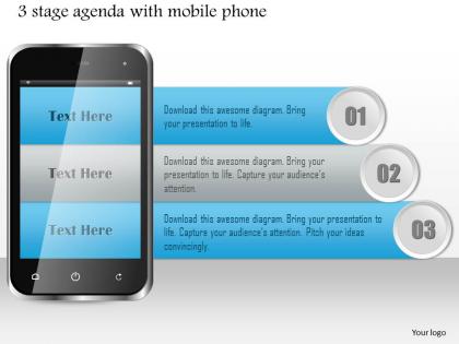1114 3 stage agenda with mobile phone ppt slide