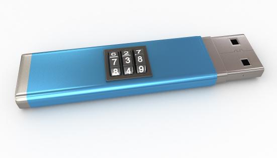 1114 3d blue pen drive with combination lock stock photo