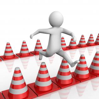 1114 3d man jumping on traffic cones stock photo