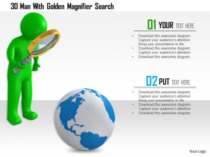 1114 3d man with golden magnifier search ppt graphics icons