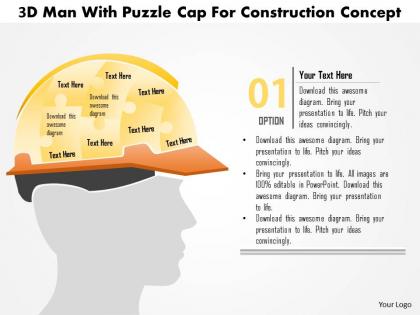 1114 3d man with puzzle cap for construction concept powerpoint template