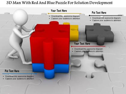1114 3d man with red and blue puzzle for solution development ppt graphics icons