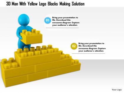 1114 3d man with yellow lego blocks making solution ppt graphics icons