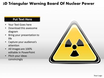 1114 3d triangular warning board of nuclear power powerpoint template