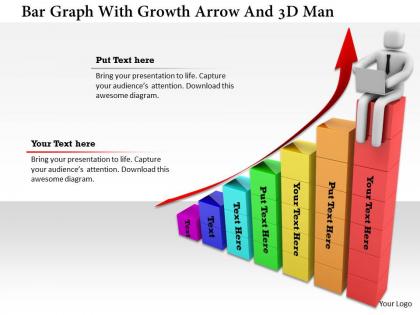 1114 bar graph with growth arrow and 3d man ppt graphics icons