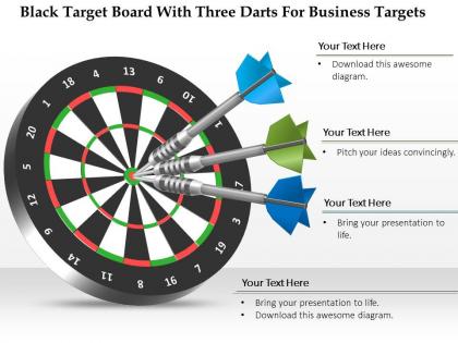 1114 black target board with three darts for business targets powerpoint template