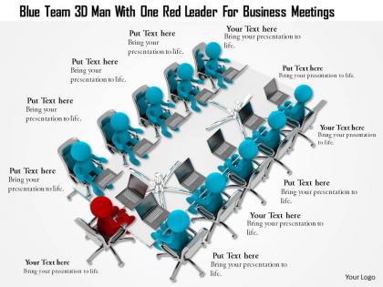 1114 blue team 3d men with one red leader for business meetings ppt graphics icons