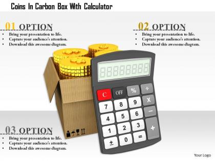 1114 coins in carton box with calculator image graphics for powerpoint