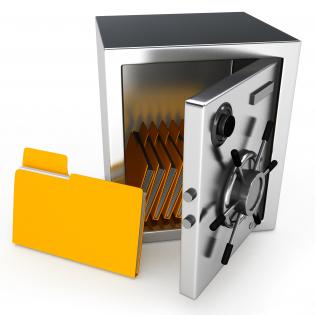 1114 computer folders in bank safe for data security stock photo
