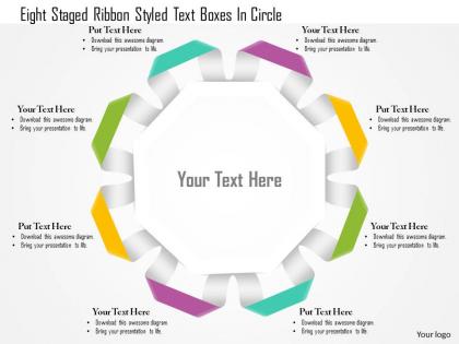 1114 eight staged ribbon styled text boxes in circle powerpoint template