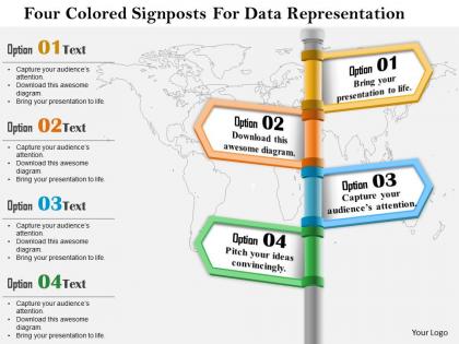 1114 four colored signposts for data representation powerpoint template